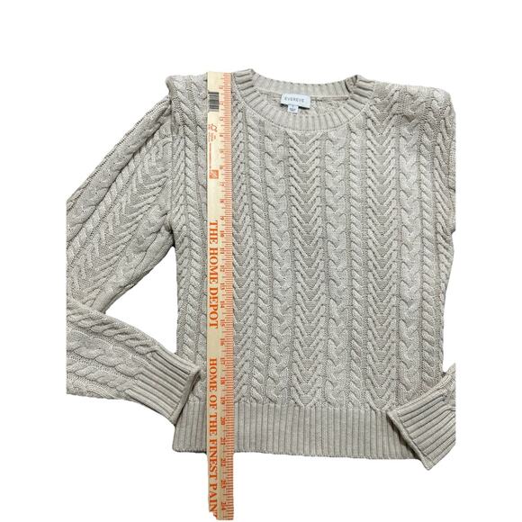 Evereve Alexis Strong Shoulder Cable Pullover Sweater Women’s Small Cream - Picture 4 of 10